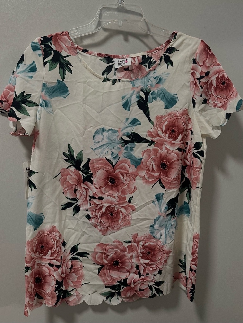 Saved by the Dress Floral Short-Sleeve Top in Pink on Cream